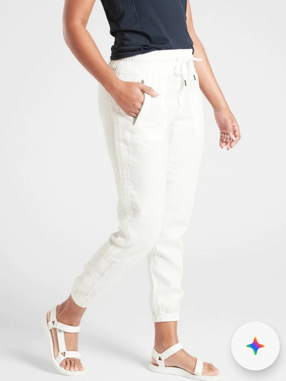 Athlete Cabo White Linen Joggers, Size 10